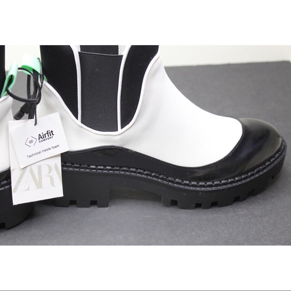 Zara White Low Heeled Chunky Boots Contrast Piping - Picture 12 of 13